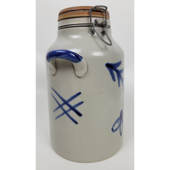 Vtg Gerzit Gerz German Salt Glaze Stoneware Lidded Jar Crock Handgemalt 10" 80oz - Picture 2 of 12